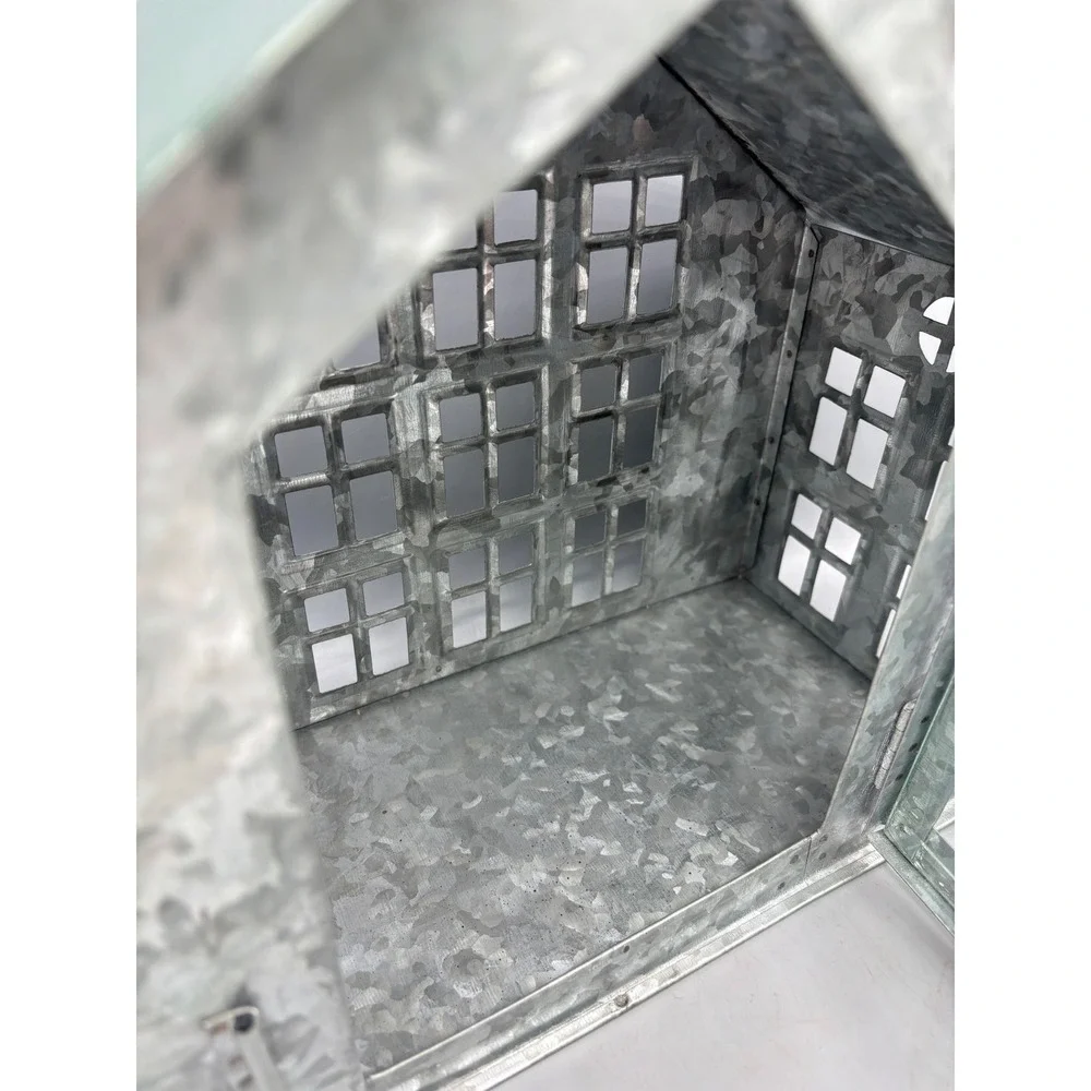 Galvanized Metal House Lantern Green Roof‎ Chimney Decorative Accent